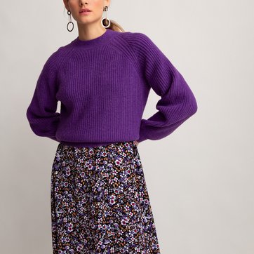 Camisola com gola redonda e mangas balão, em malha grossa LA REDOUTE COLLECTIONS