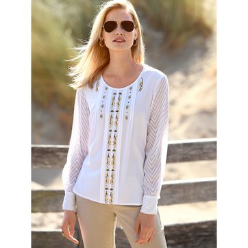 Blusa bordada com gola redonda, mangas compridas ANNE WEYBURN