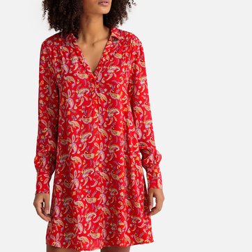 Vestido direito, estampado floral, modelo camisa SUD EXPRESS