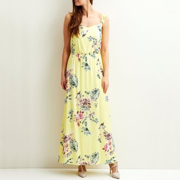 Vestido largo con tirantes y volantes, estampado d VILA