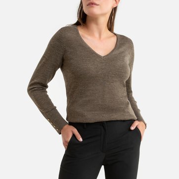 Feinstrickpullover mit V-Ausschnitt, Wollmix ANNE WEYBURN