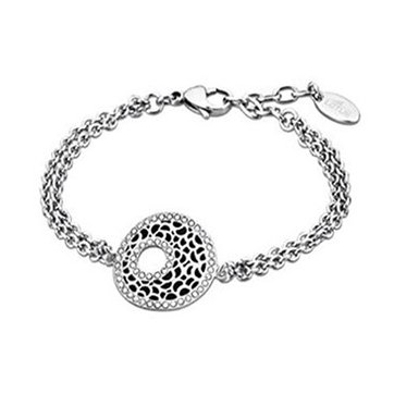 Bracelet Pour Dame Double Chaîne Et Plaque Ronde Bicolore Lotus Style Bracelet Pour Dame Double Chaîne