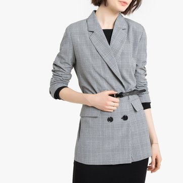 Blazer largo con corte recto príncipe de Gales LA REDOUTE COLLECTIONS