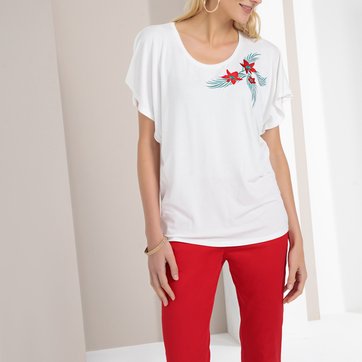 T-shirt de gola redonda, bordado aplicado ANNE WEYBURN