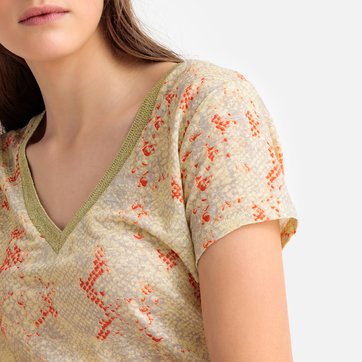 T-shirt em linho, decote em V, estampado serpente, Tlassis SUD EXPRESS