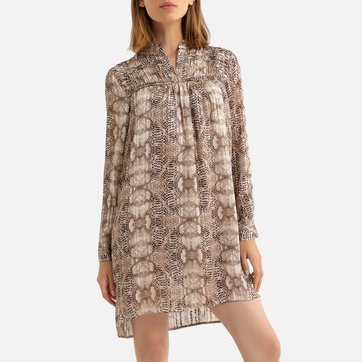 Vestido curto, estampado animal, gola subida SEE U SOON