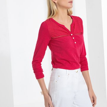 Camisola com decote tunisino, puro algodão com efeito mesclado Camisola com decote tunisino, puro algodão com efeito mesclado ANNE WEYBURN