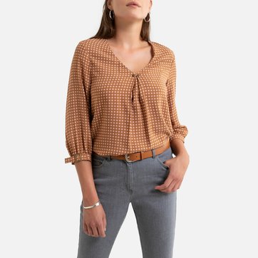 Blusa com decote em V e estampado gráfico, mangas 3/4 ANNE WEYBURN