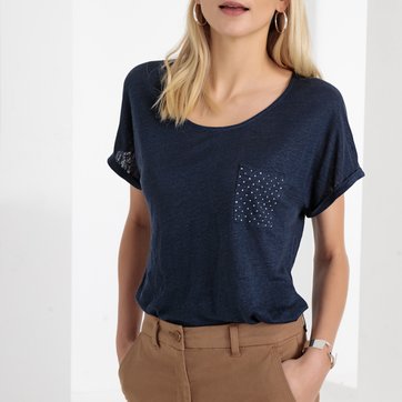 T-shirt de gola redonda, puro linho ANNE WEYBURN