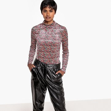 Camisola com gola alta, em veludo, estampada LA REDOUTE COLLECTIONS