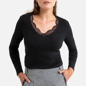 Langärmeliges Shirt, V-Ausschnitt mit Spitze ANNE WEYBURN