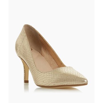 escarpin talon carré doré