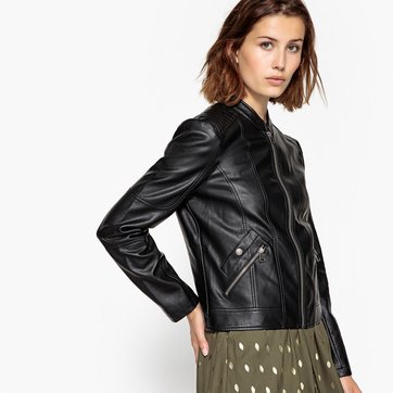 Aviatrix Chaqueta Biker De Cuero Autentica para Mujer con Multiples Cremalleras (AGSM)
