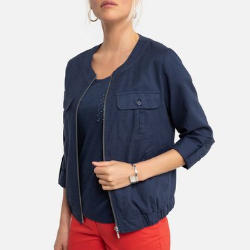Veste lin femme bleu marine clearance