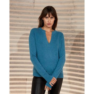 pull turquoise col v femme