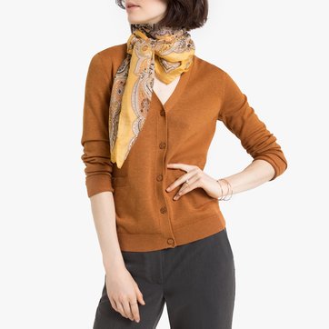 Chaqueta de punto fino, con cuello de pico y abotonada LA REDOUTE COLLECTIONS
