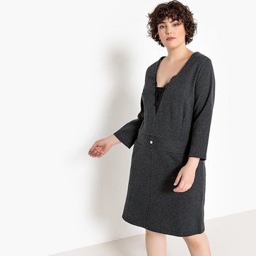 Vestido recto con rayas finas, de manga larga CASTALUNA
