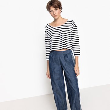 T-shirt curta e larga, gola redonda, mangas 3/4 LA REDOUTE COLLECTIONS