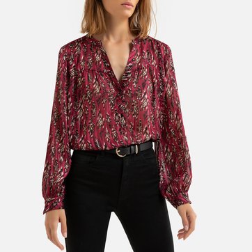 Blusa com estampado gráfico, decote em V, fio brilhante SEE U SOON