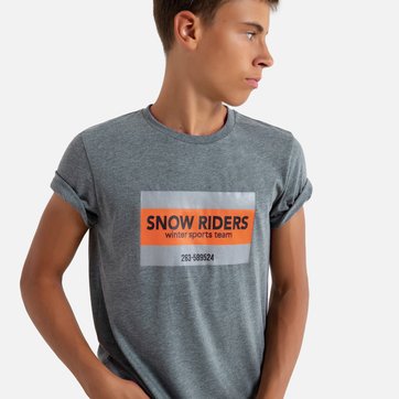 T-shirt de gola redonda, estampado, 10-18 anos LA REDOUTE COLLECTIONS