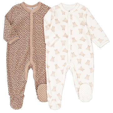 Lote de 2 pijamas para recém-nascido, em veludo, prematuro-2 anos LA REDOUTE COLLECTIONS
