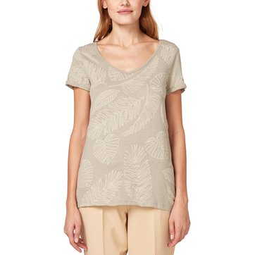 T-shirt com decote em V, mangas curtas, algodão e linho, estampada ESPRIT
