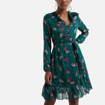 Vestido curto e evasé estampado, com cinto e decote em V MOLLY BRACKEN