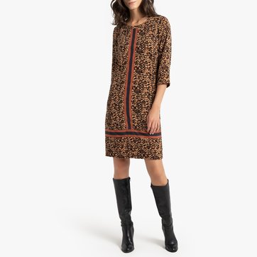 Vestido recto con estampado animal, semilargo ANNE WEYBURN