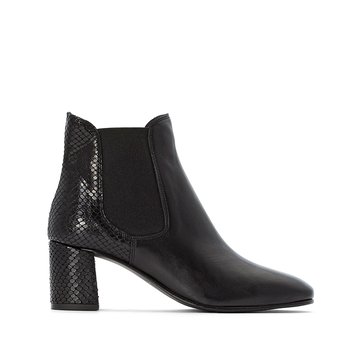 Botines de piel con tacón medio y detalle estilo piel de serpiente LA REDOUTE COLLECTIONS