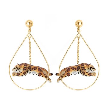 Boucles d\u0027oreilles Léopard bondissante en porcelaine. NACH BIJOUX