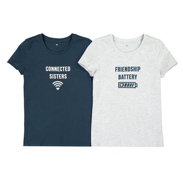 Lote de 2 t-shirts com mensagem, 10-18 anos LA REDOUTE COLLECTIONS