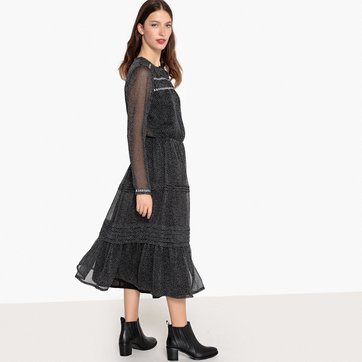 Vestido midi ablusado, estampado de lunares, con volantes LA REDOUTE COLLECTIONS