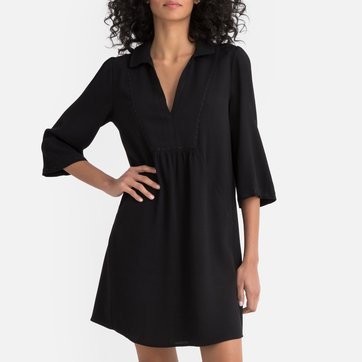 Vestido curto, bordado no peito, mangas 3/4 SUD EXPRESS