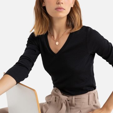 Camisola de mangas compridas, em algodão, decote em V BENETTON