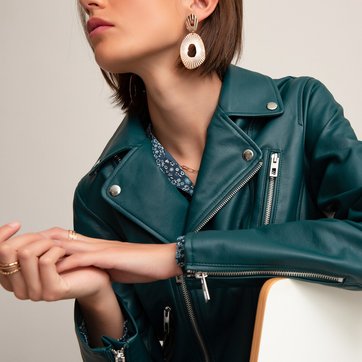 Blouson Femme en Simili Cuir à Zipper Cintré à Manches Blouson Femme en Simili Cuir à Zipper Cintré à Manches