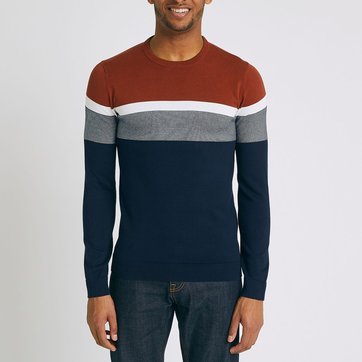Pull color block | La Redoute pull blanc avec trois rayures coloreed homme