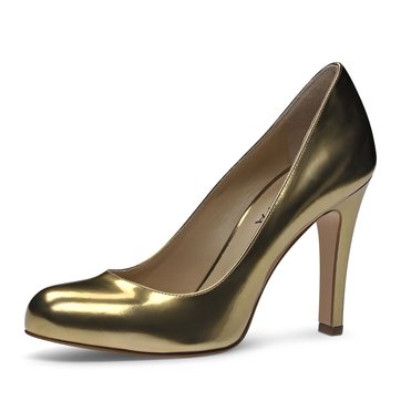 escarpin talon carré doré