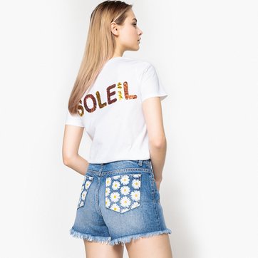 T-shirt de gola redonda, mangas curtas, lantejoulas atrás LA REDOUTE COLLECTIONS