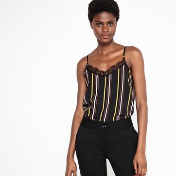 Top às riscas, decote em V, alças finas LA REDOUTE COLLECTIONS