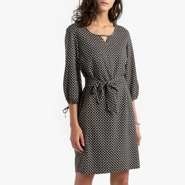 Vestido recto con estampado gráfico, semilargo ANNE WEYBURN
