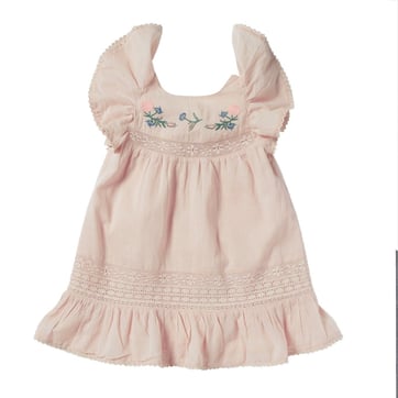 Vestido Gymboree "Après-midi Parisienne" - Bordado Con Flores, Color Chambray, Talla 5, Nuevo Con Etiquetas