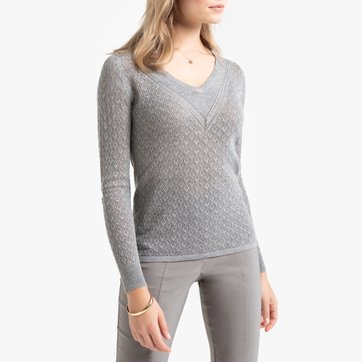 Jersey con cuello de pico de punto fino calado ANNE WEYBURN