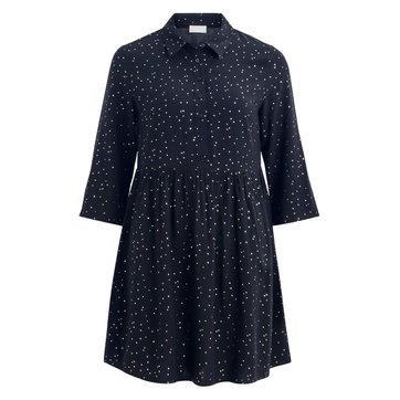Vestido camisero corto evasé, con motivo de lunares VILA