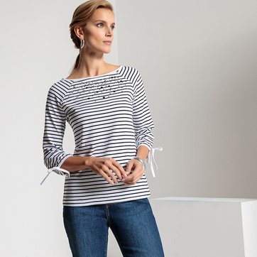 Camisola às riscas, decote à barco, mangas 3/4 ANNE WEYBURN