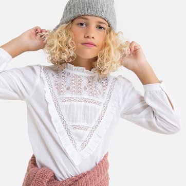 Blusa com bordado inglês e folhos, 3-12 anos LA REDOUTE COLLECTIONS