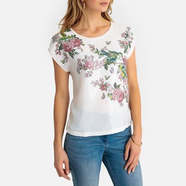 T-shirt, com lantejoulas estampadas, gola redonda, mangas curtas ANNE WEYBURN