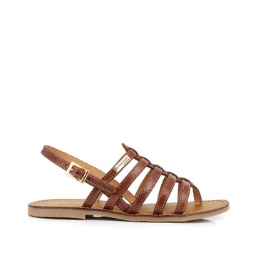 sandales compensées camel cuir