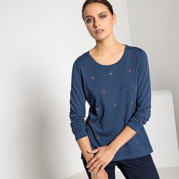 Camisola com pérolas, algodão & modal ANNE WEYBURN