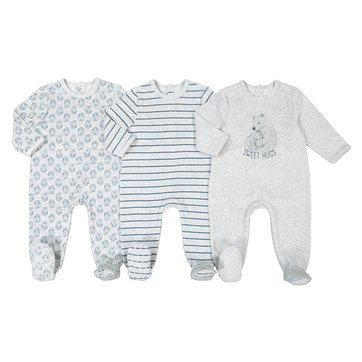 Lote de 3 pijamas em veludo, 0 mês-3 anos LA REDOUTE COLLECTIONS
