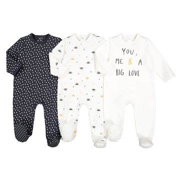 Lote de 3 pijamas em algodão, 0 mês-3 anos LA REDOUTE COLLECTIONS